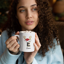 Christmas 11oz White Ceramic Mug with Person's First Name and Decorated First Letter. Xmas Ideas for Colleagues, Friends & Family Members