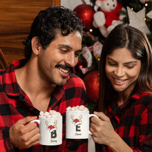 Christmas 11oz White Ceramic Mug with Person's First Name and Decorated First Letter. Xmas Ideas for Colleagues, Friends & Family Members