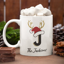 Christmas 11oz White Ceramic Mug with Person's First Name and Decorated First Letter. Xmas Ideas for Colleagues, Friends & Family Members