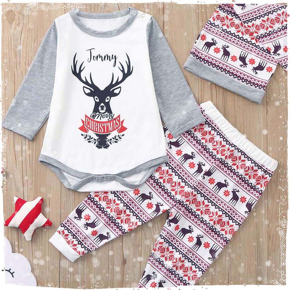 Christmas Reindeer and Letter Print Dark Blue Family Matching Long-sleeve Pajamas Sets (Flame Resistant)